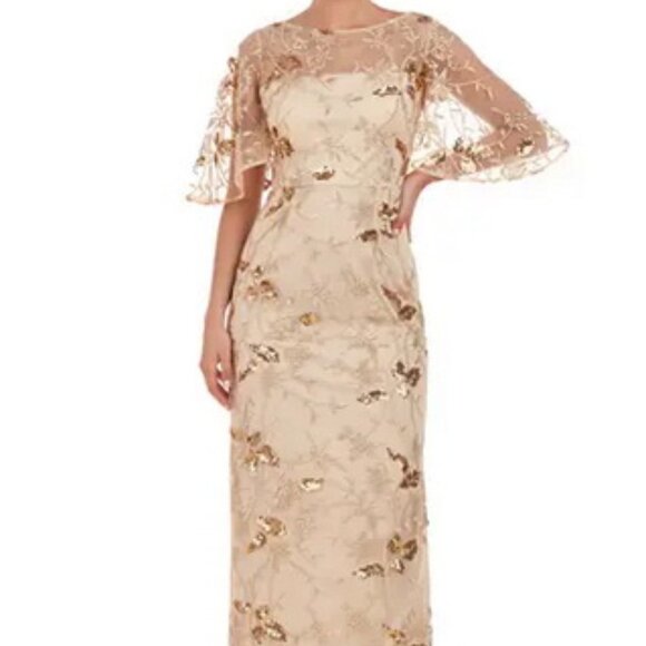 JS Collections Gold Taupe Daphne Embroidered Sequin Column Gown - Picture 1 of 5